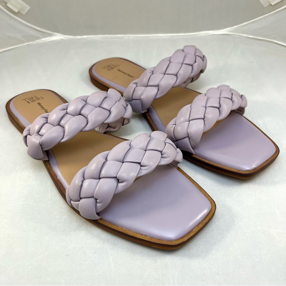 NWOT Time & True Pastel Purple Braided Strap Flat Sandals Size 11